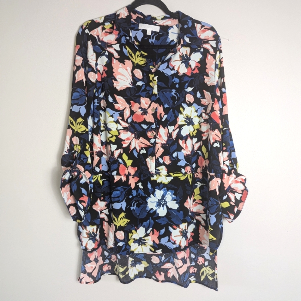 1X Adyson Parker Plus Size Floral Print High Low Tunic Top